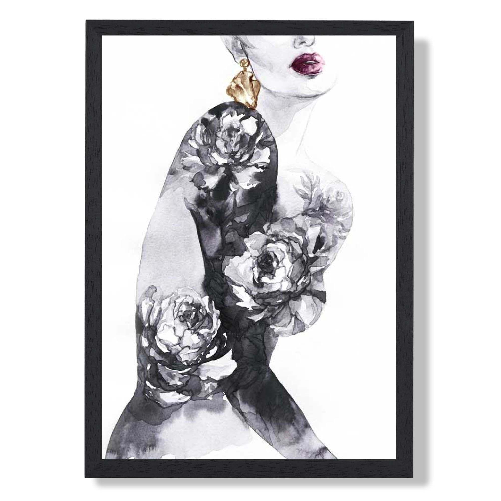Shoulder Watercolour Art Print print in Black Wooden Frame
