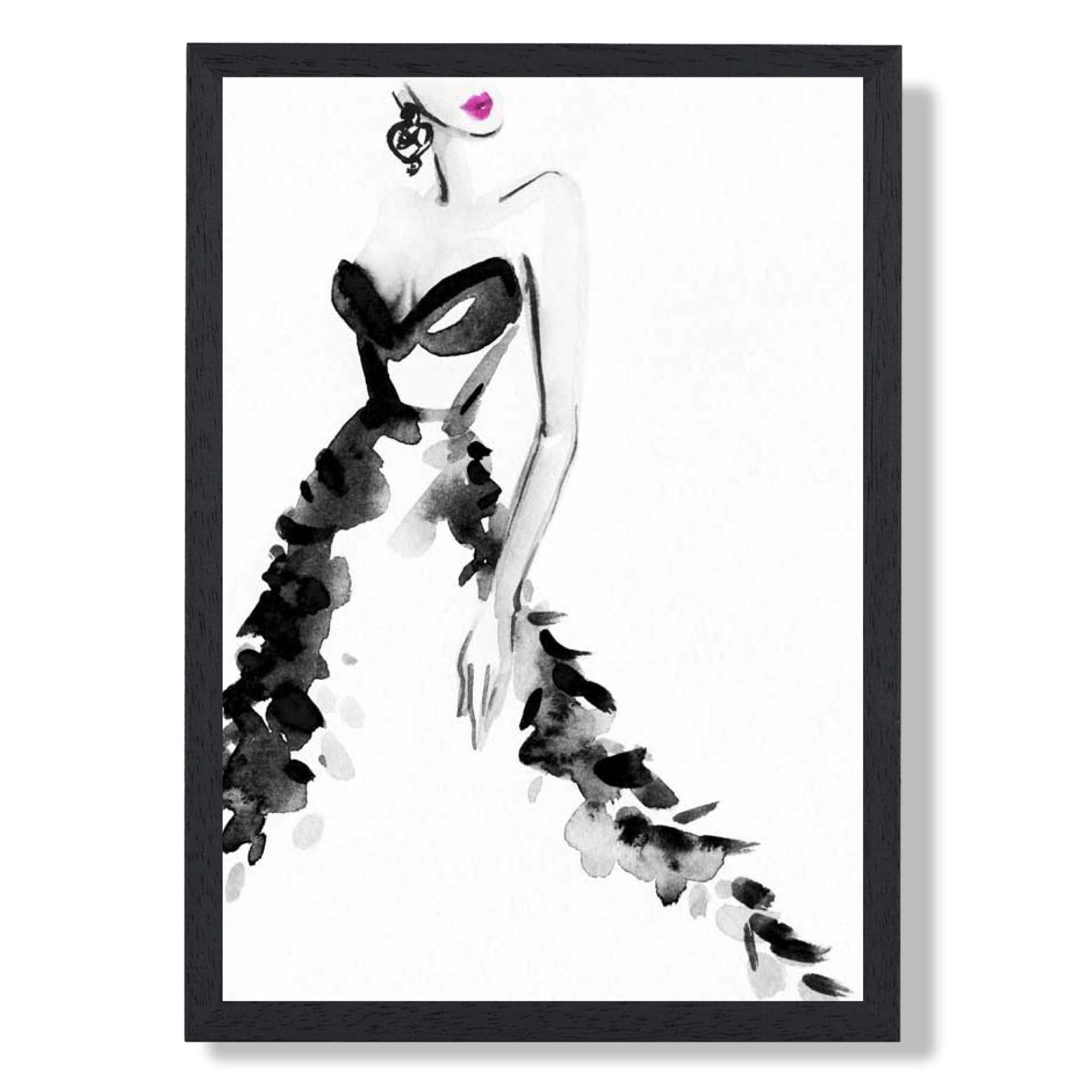 Watercolour Debutante No 2 Art Print print in Black Wooden Frame