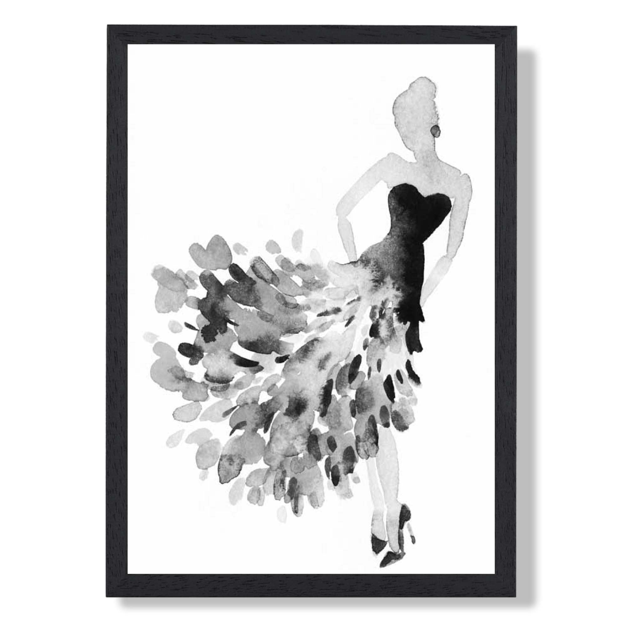 Watercolour Debutante No 3 Art Print print in Black Wooden Frame