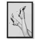 Legs and Heels on Grey Art Print print in Black Wooden Frame