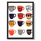 Boho Coffee Cups Kitchen Illustration Art Print print in Black Wooden Frame