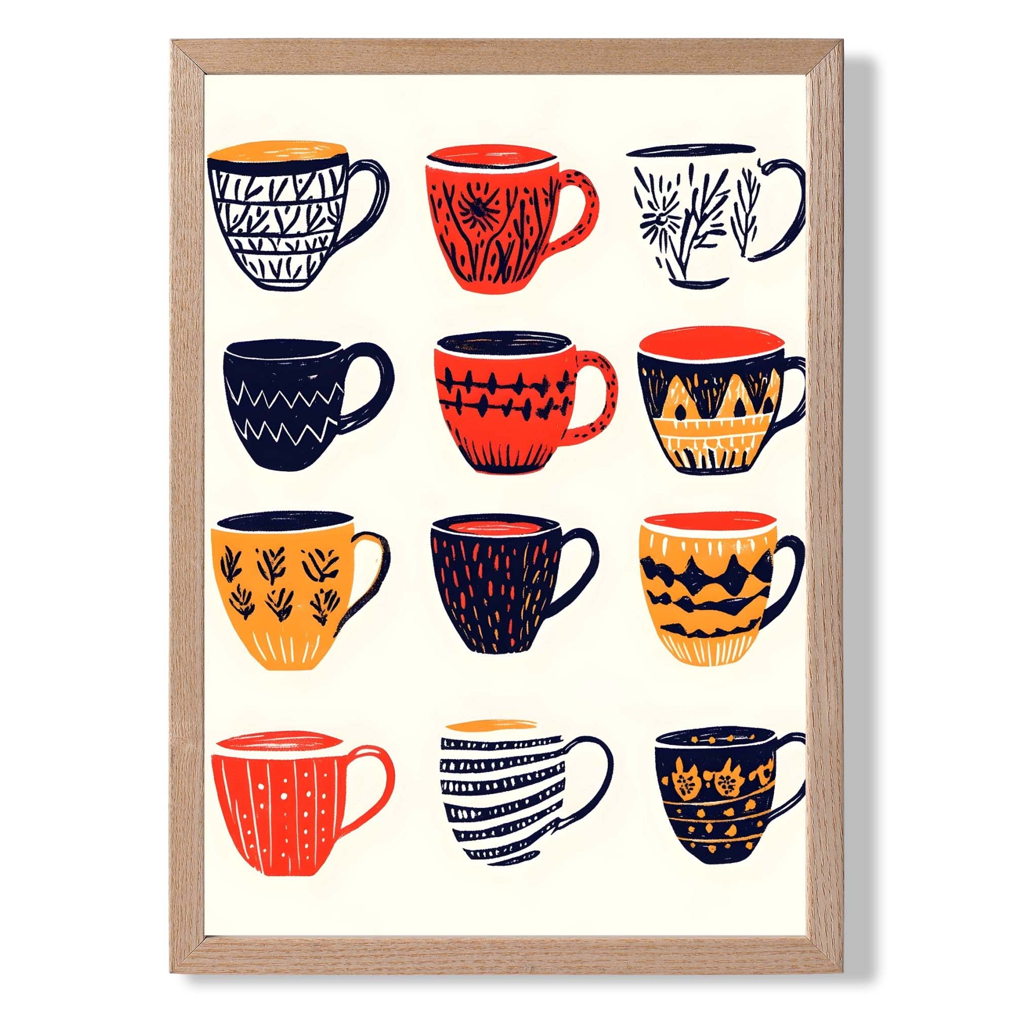 Boho Coffee Cups Kitchen Illustration Art Print Wall Art Print