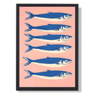 Pink and Blue Retro Fishes Kitchen Art Print print in Black Wooden Frame