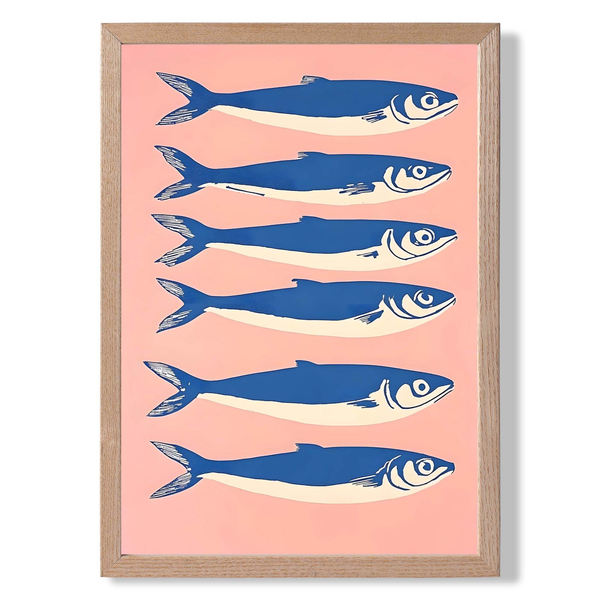 Pink and Blue Retro Fishes Kitchen Art Print Wall Art Print