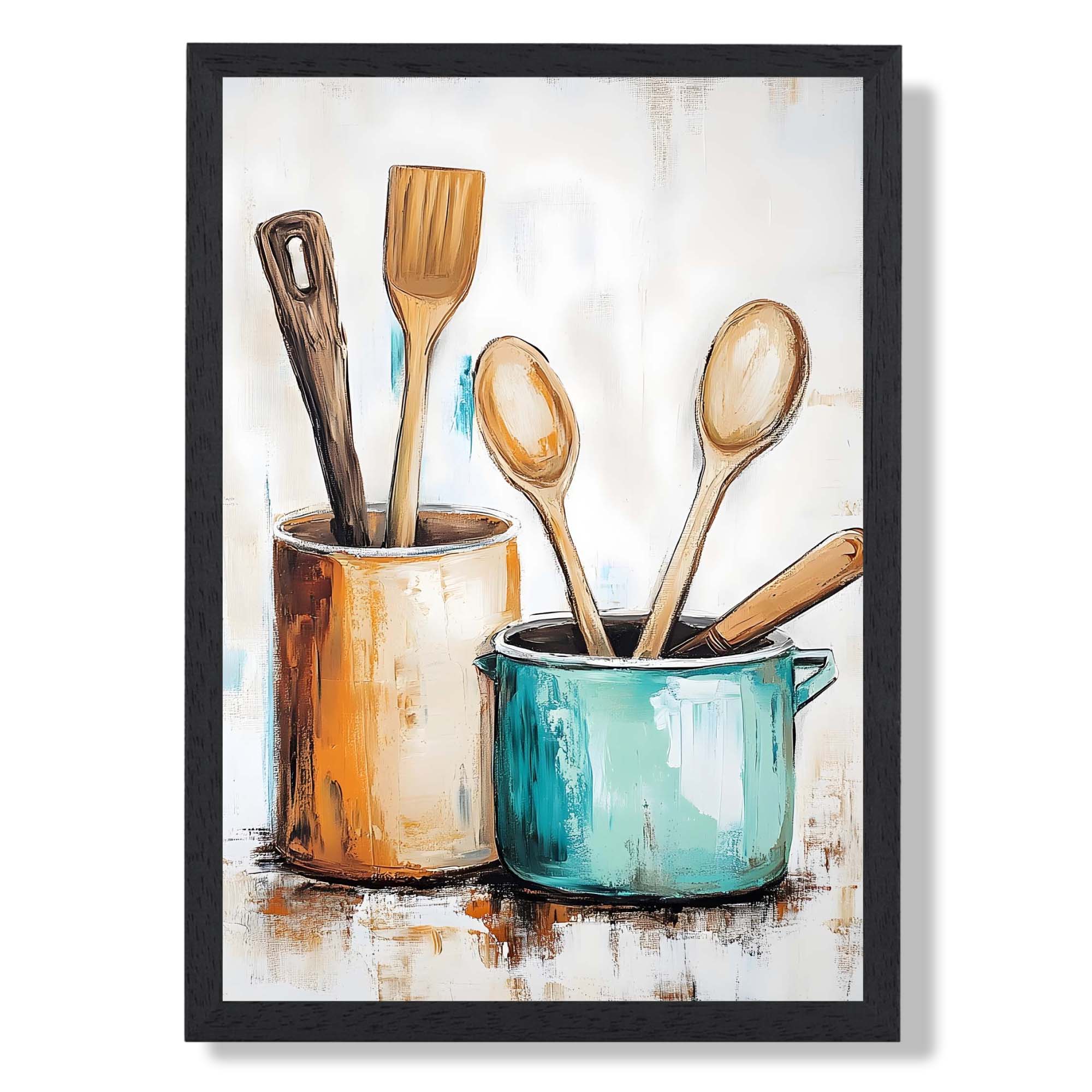 Kitchen Utensils Vintage No 1 Art Print print in Black Wooden Frame