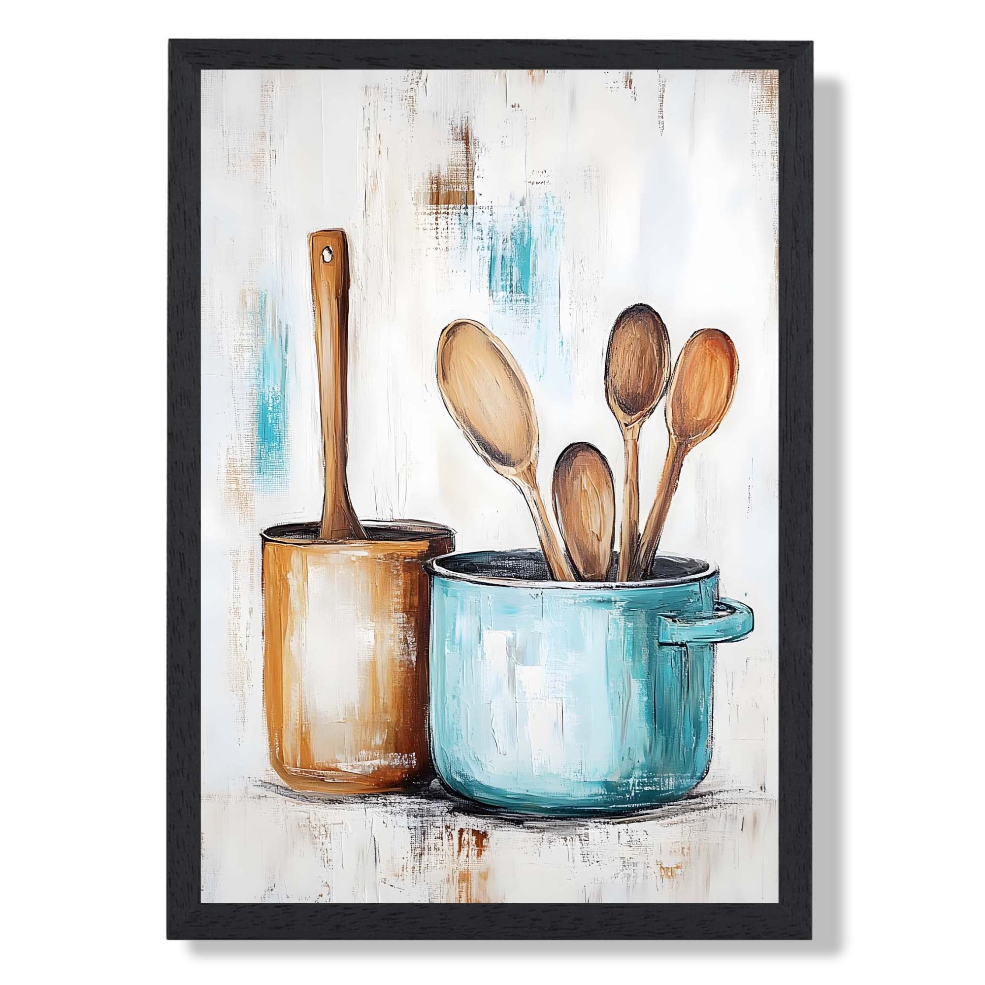 Kitchen Utensils Vintage No 2 Art Print print in Black Wooden Frame