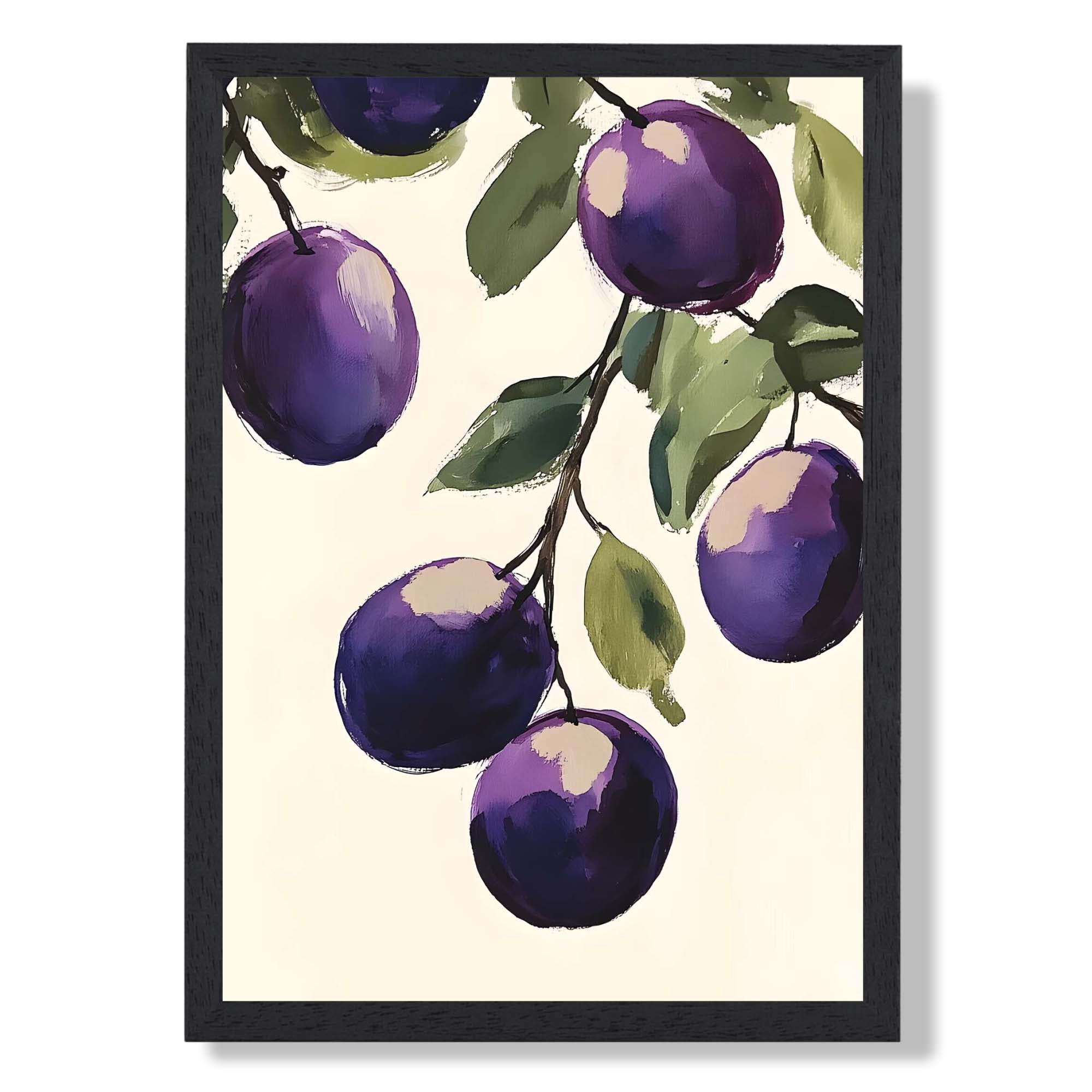 Plums Illustration No 2 Kitchen Art Print print in Black Wooden Frame