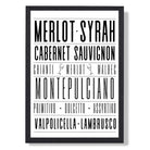 Red Wines Typograpgy Art Print print in Black Wooden Frame