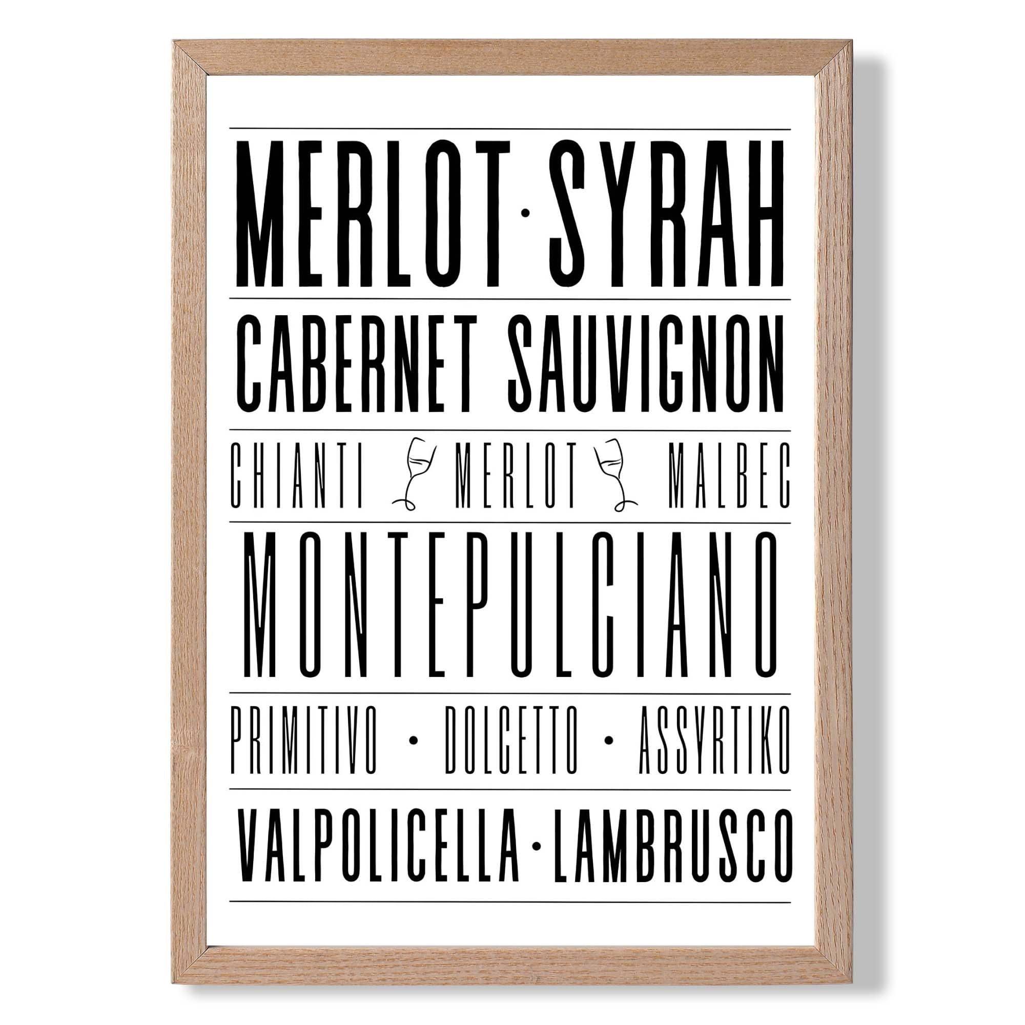 Red Wines Typograpgy Art Print Wall Art Print