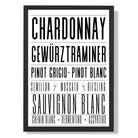 White Wines Typograpgy Art Print print in Black Wooden Frame