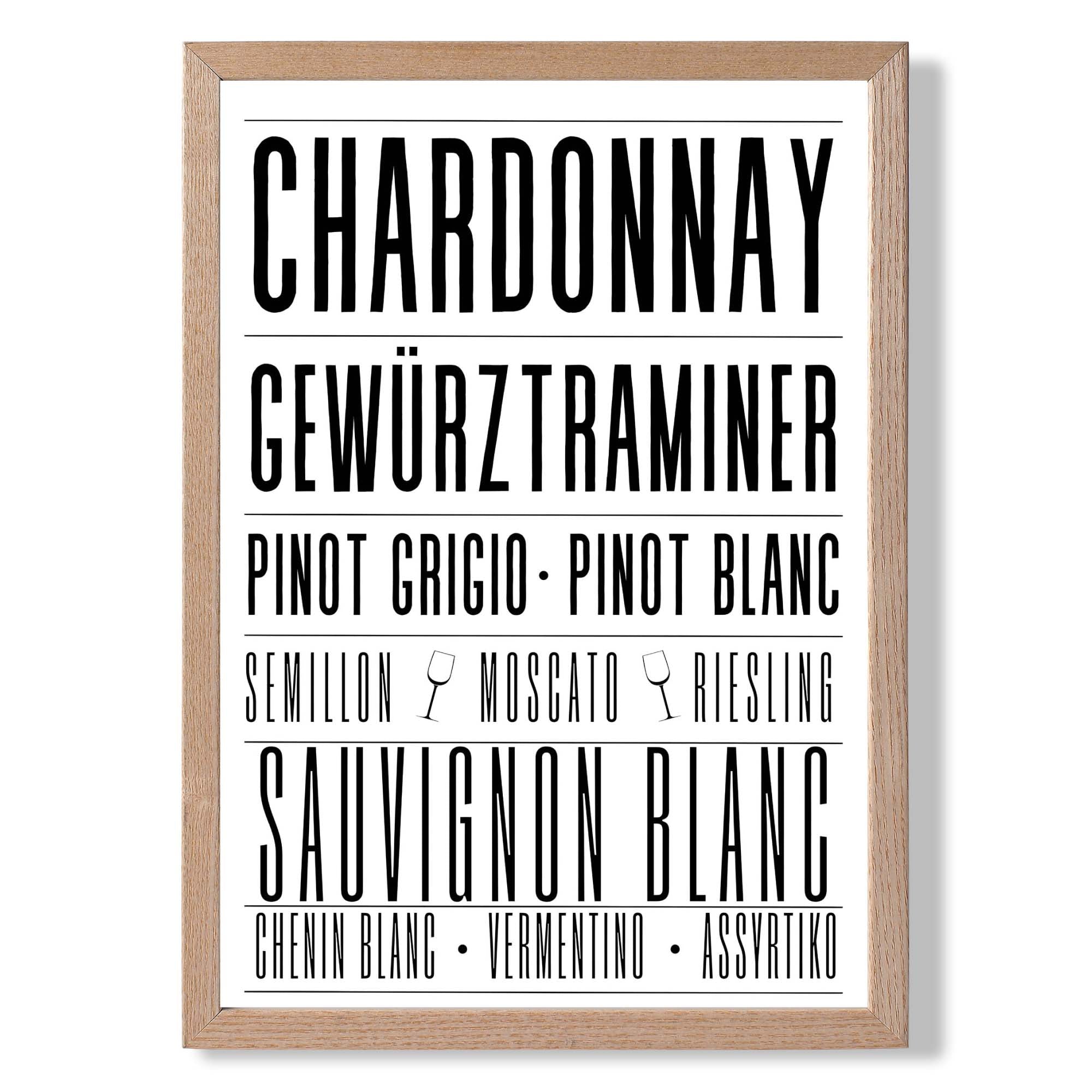 White Wines Typograpgy Art Print Wall Art Print