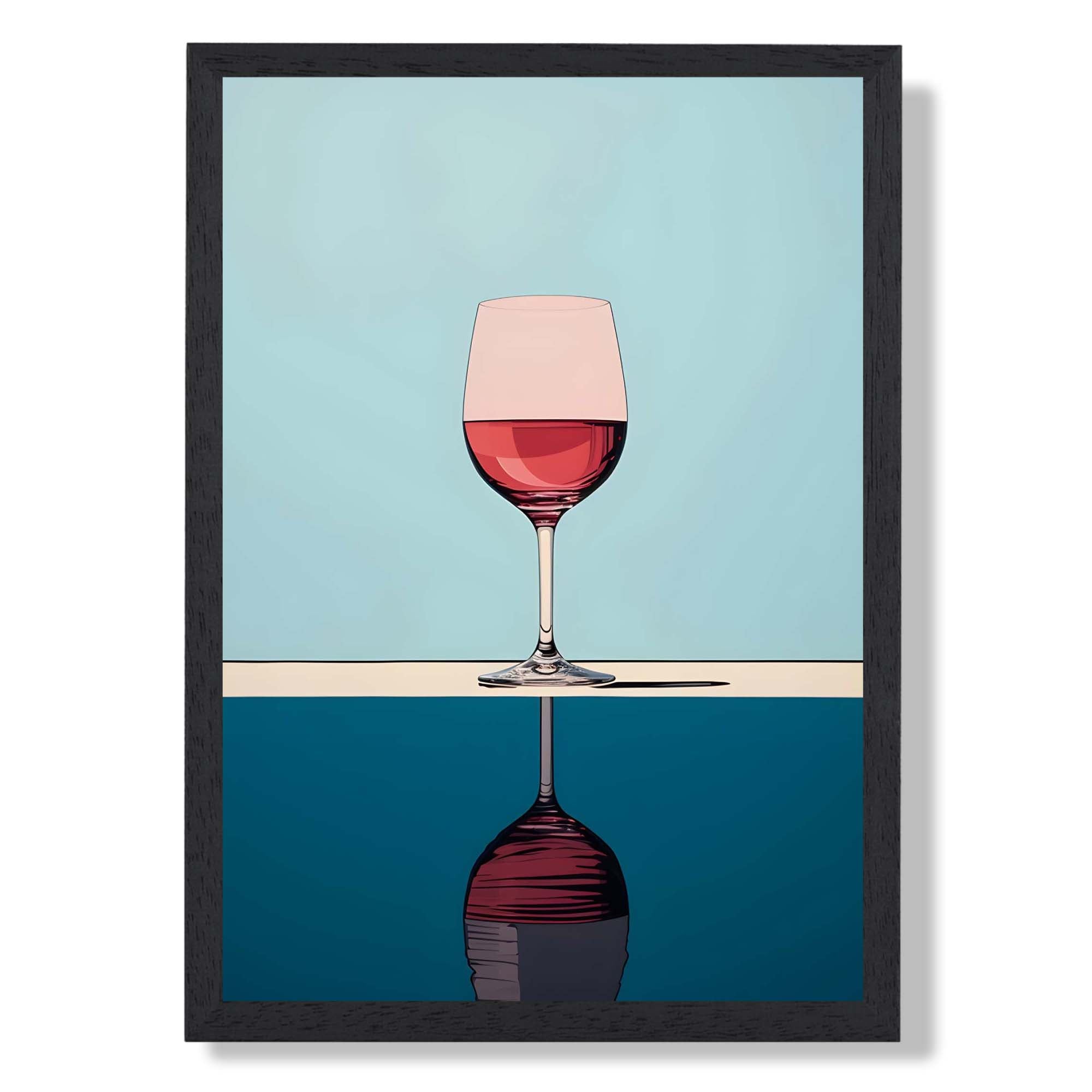 Vintage Wine Glass in Blue Art Print print in Black Wooden Frame