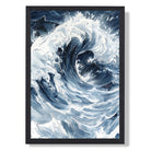 Ocean Wave Illustration in Blue Art Print print in Black Wooden Frame