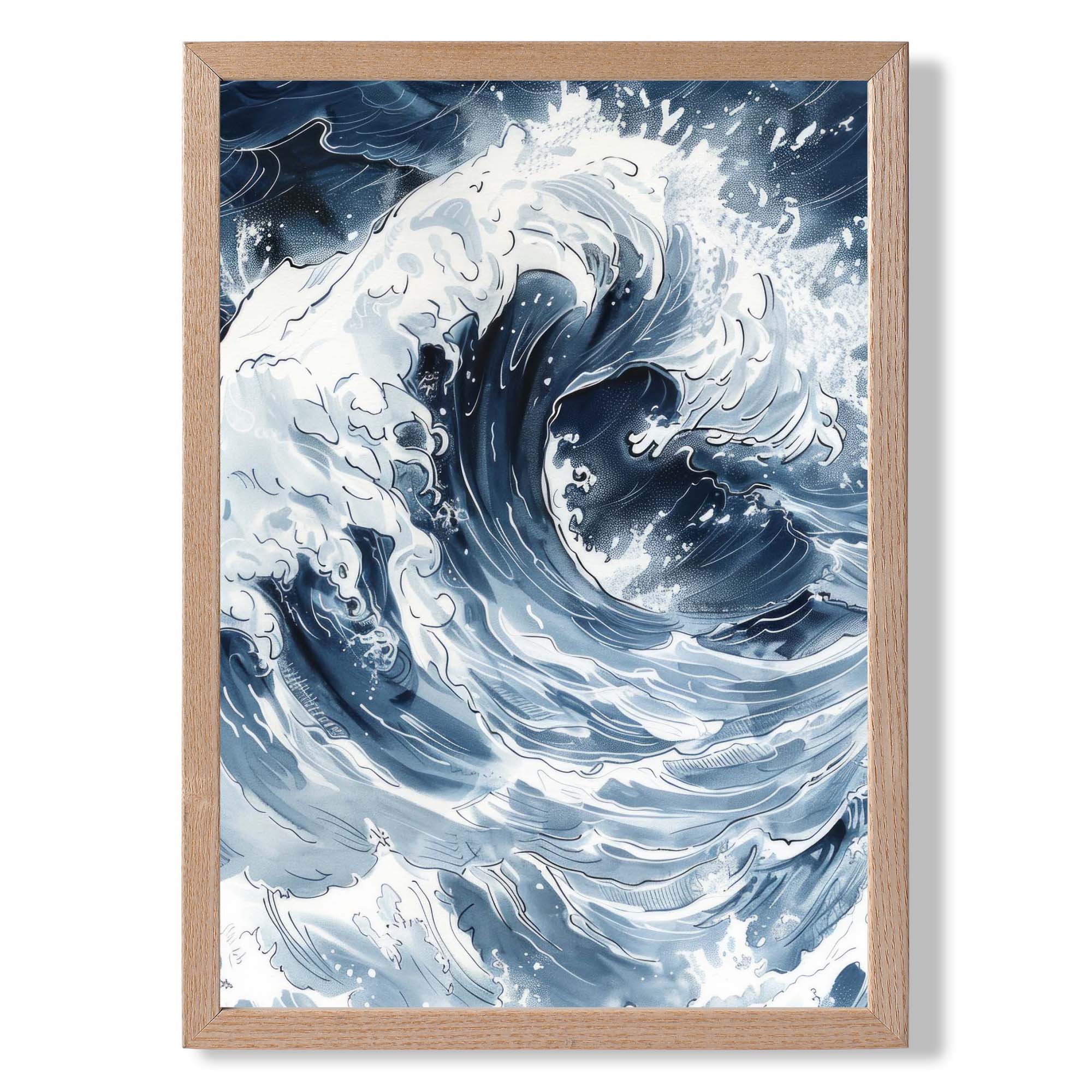 Ocean Wave Illustration in Blue Art Print Wall Art Print