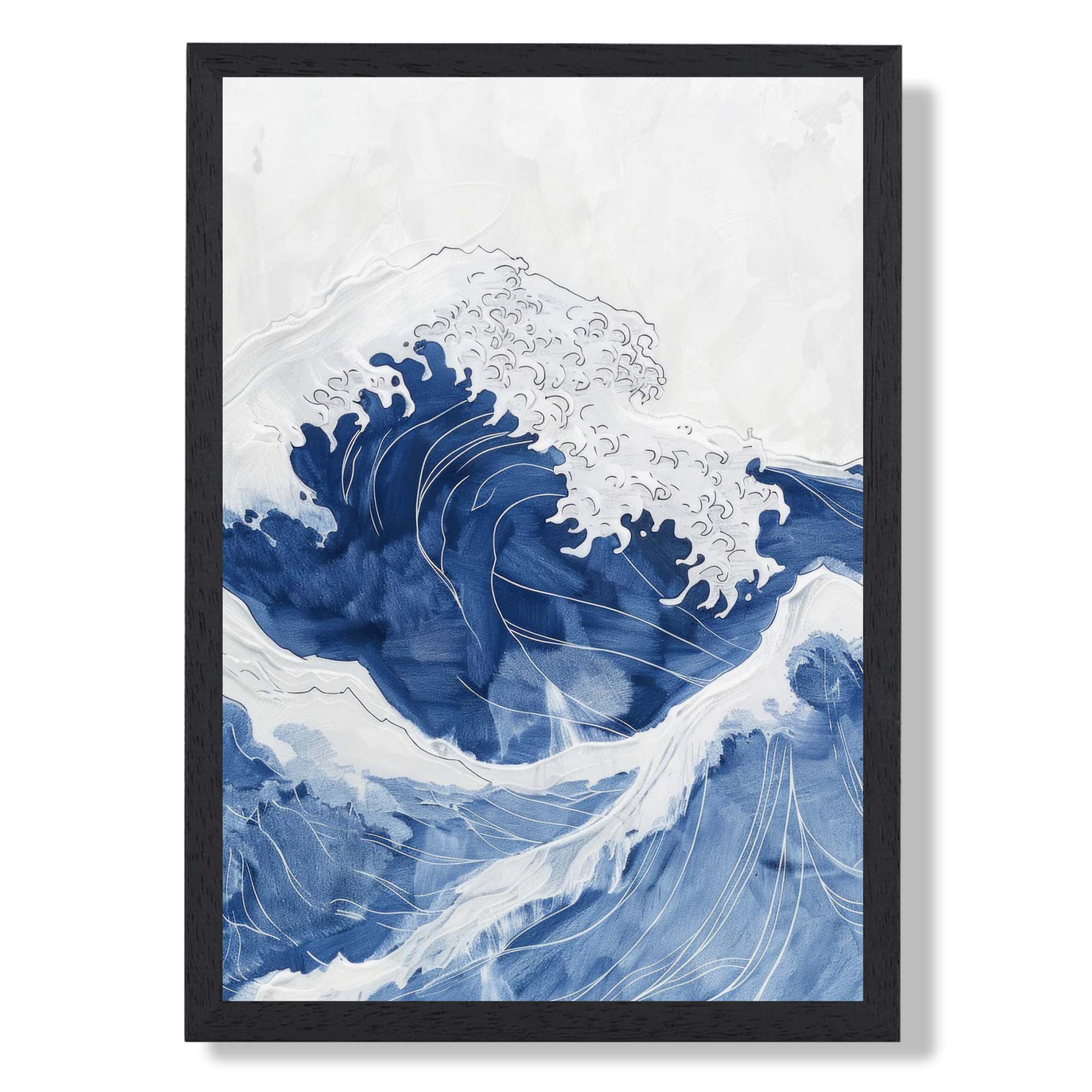 Japanese Style Ocean Wave Art Print print in Black Wooden Frame