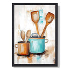 Kitchen Utensils Vintage No 3 Art Print print in Black Wooden Frame