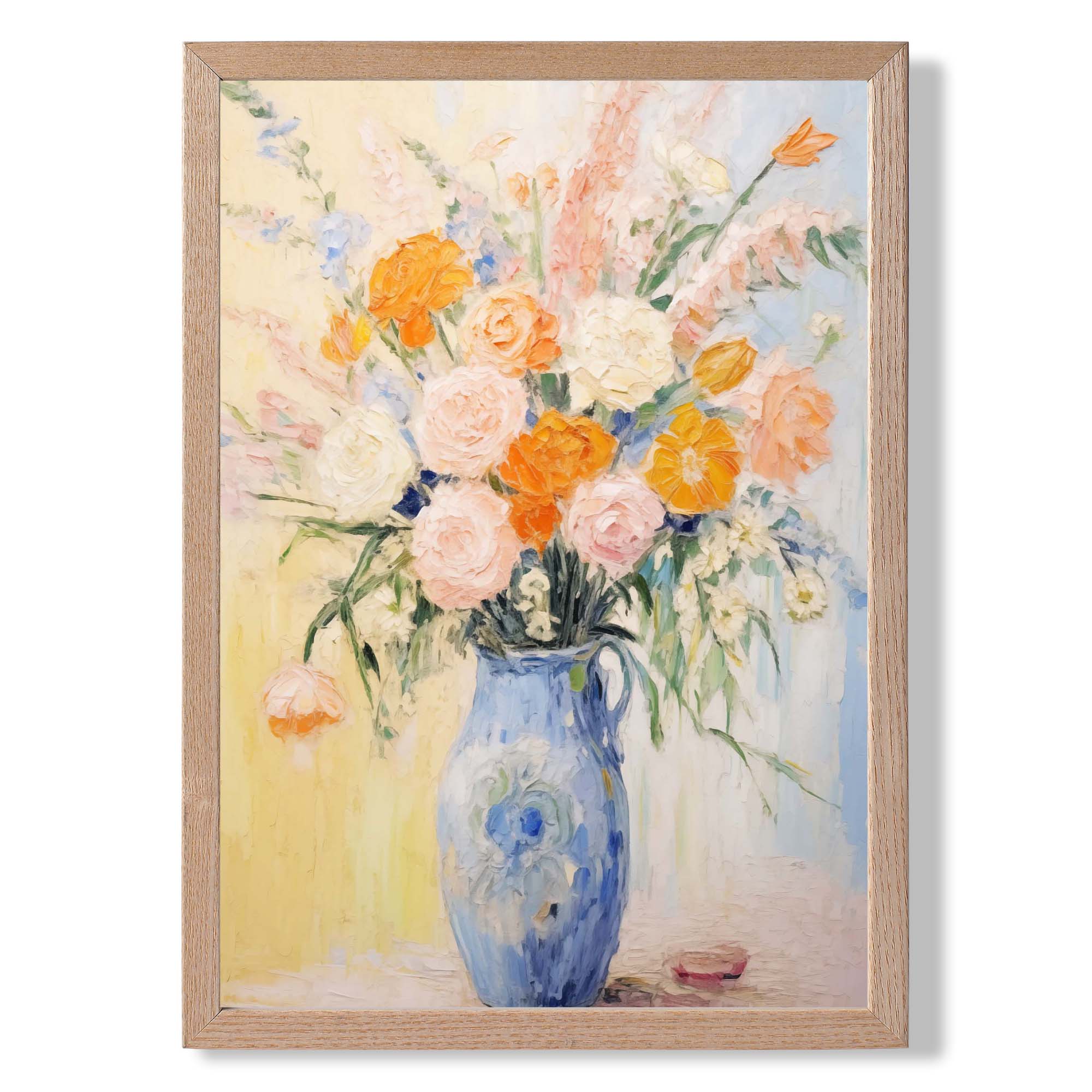 Painted Flowers in a Blue Vase Art Print Wall Art Print
