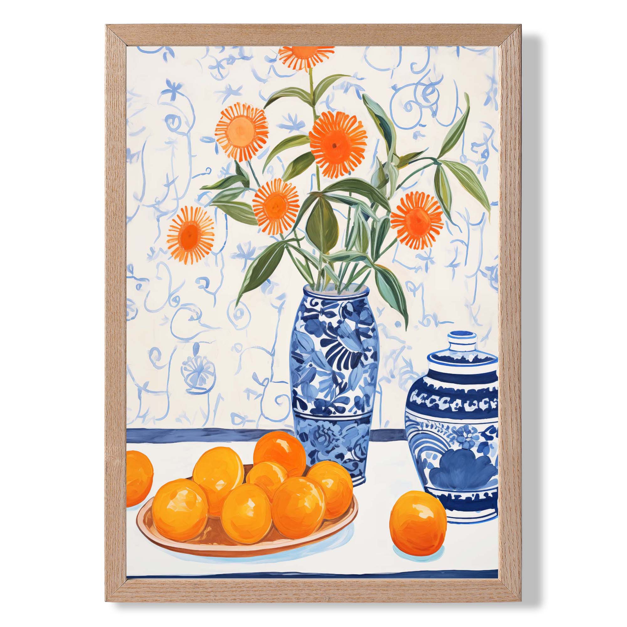 Painted Flowers and Oranges Still Life No 1 Art Print Wall Art Print