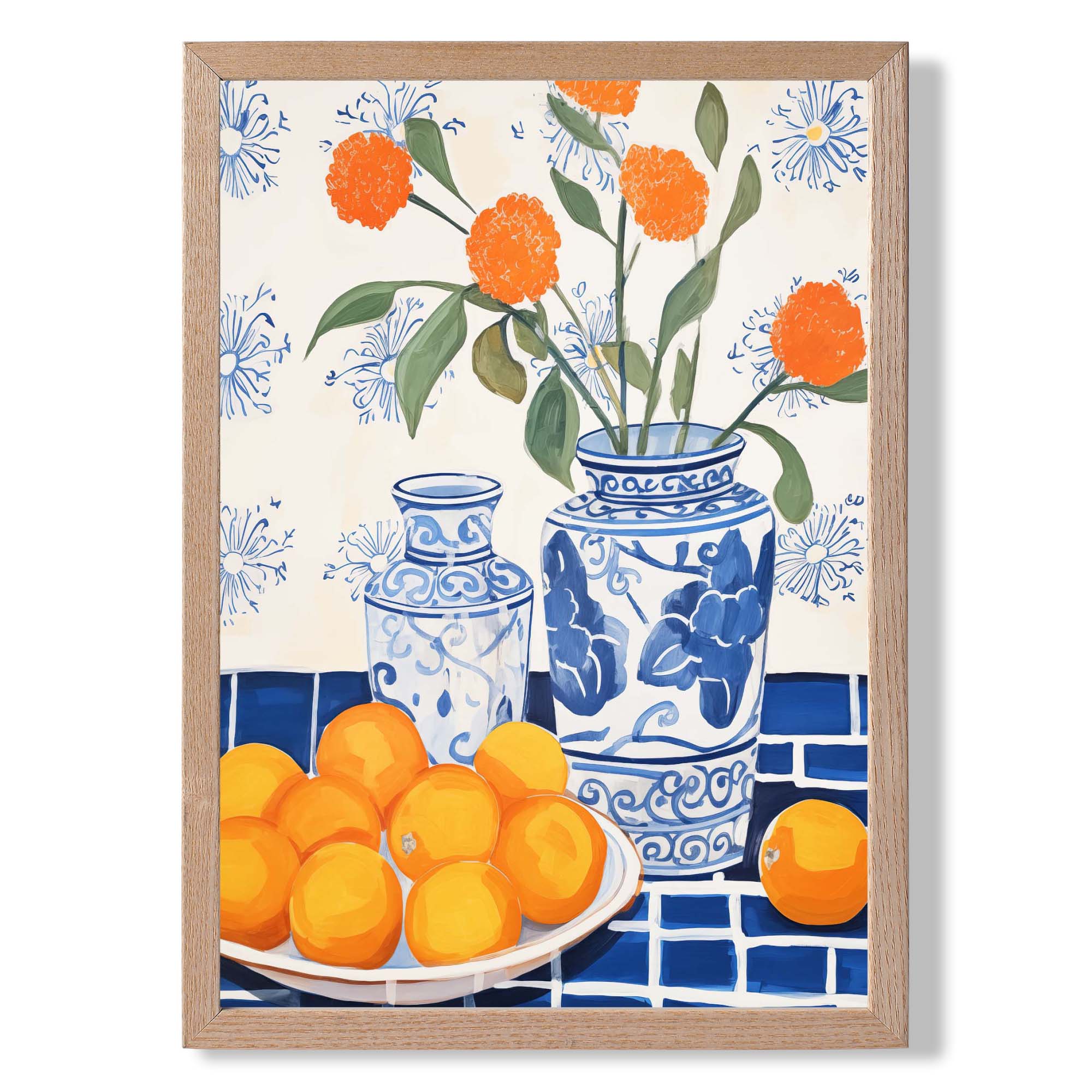 Painted Flowers and Oranges Still Life No 2 Art Print Wall Art Print