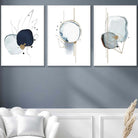 Abstract Winter Mood Navy Gold Art Prints Set of 3