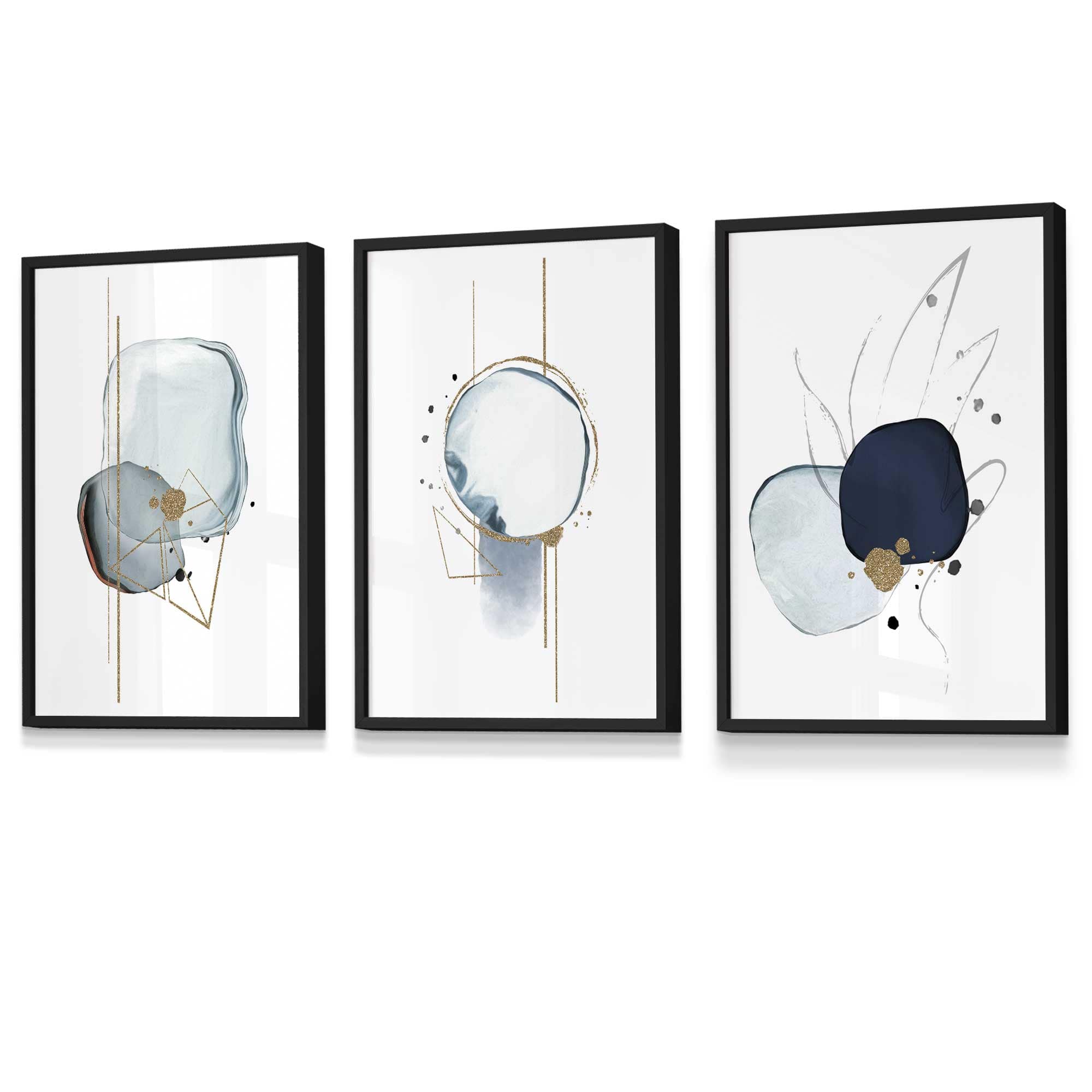 Framed Set of 3 Abstract Winter Mood Art Prints | Artze Wall Art UK