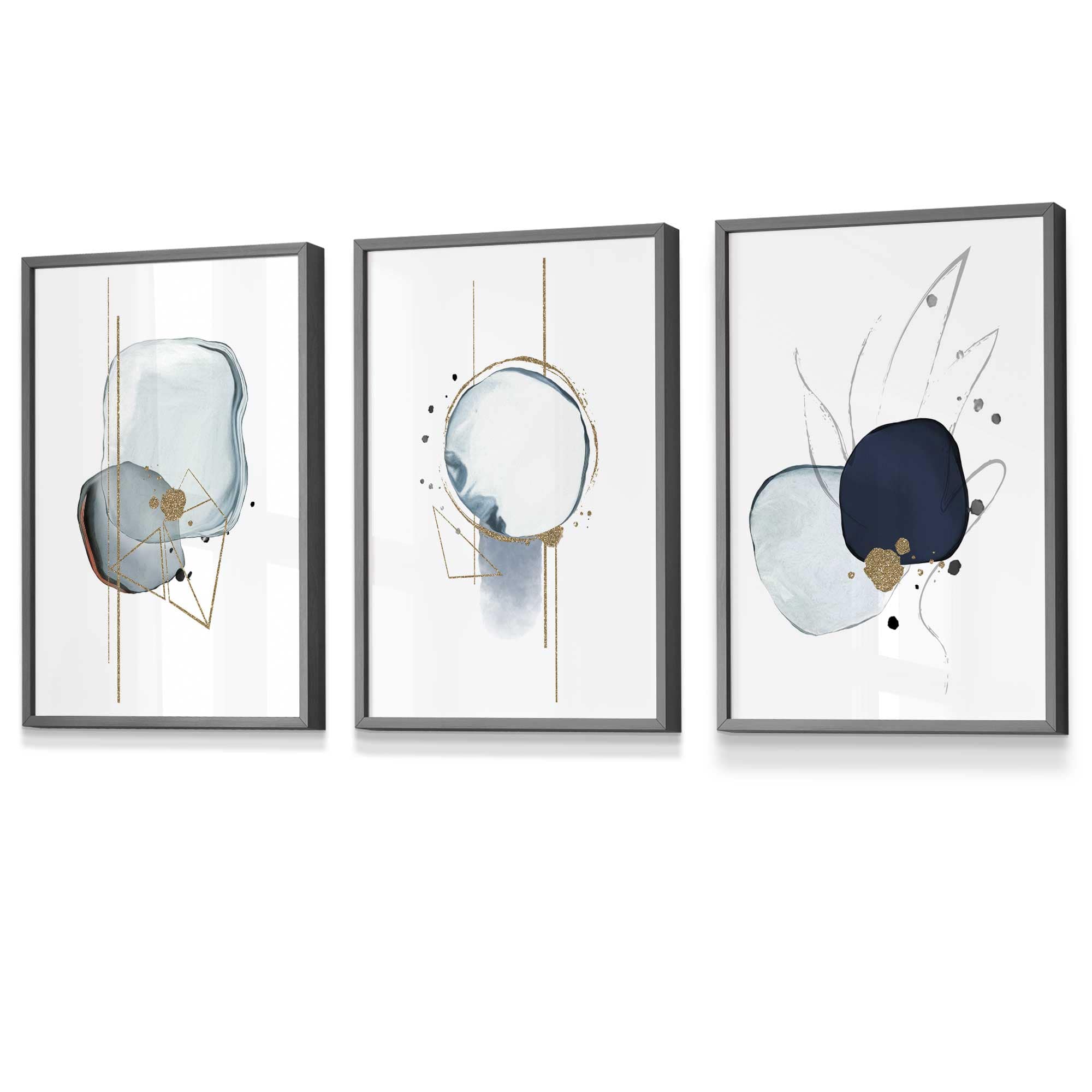 Framed Set of 3 Abstract Winter Mood Art Prints | Artze Wall Art UK