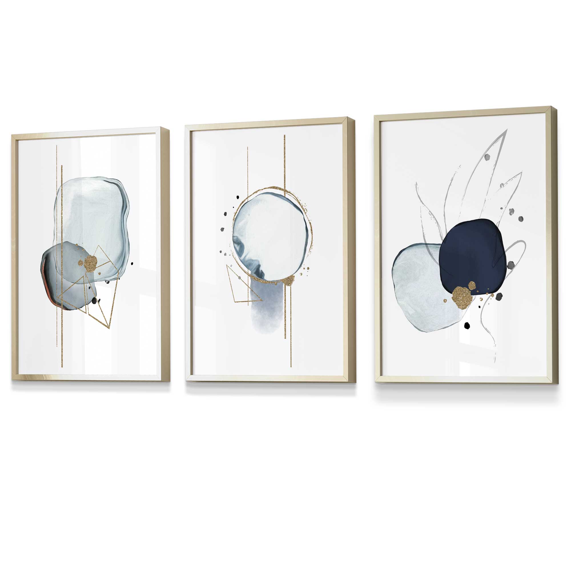 Framed Set of 3 Abstract Winter Mood Art Prints | Artze Wall Art UK