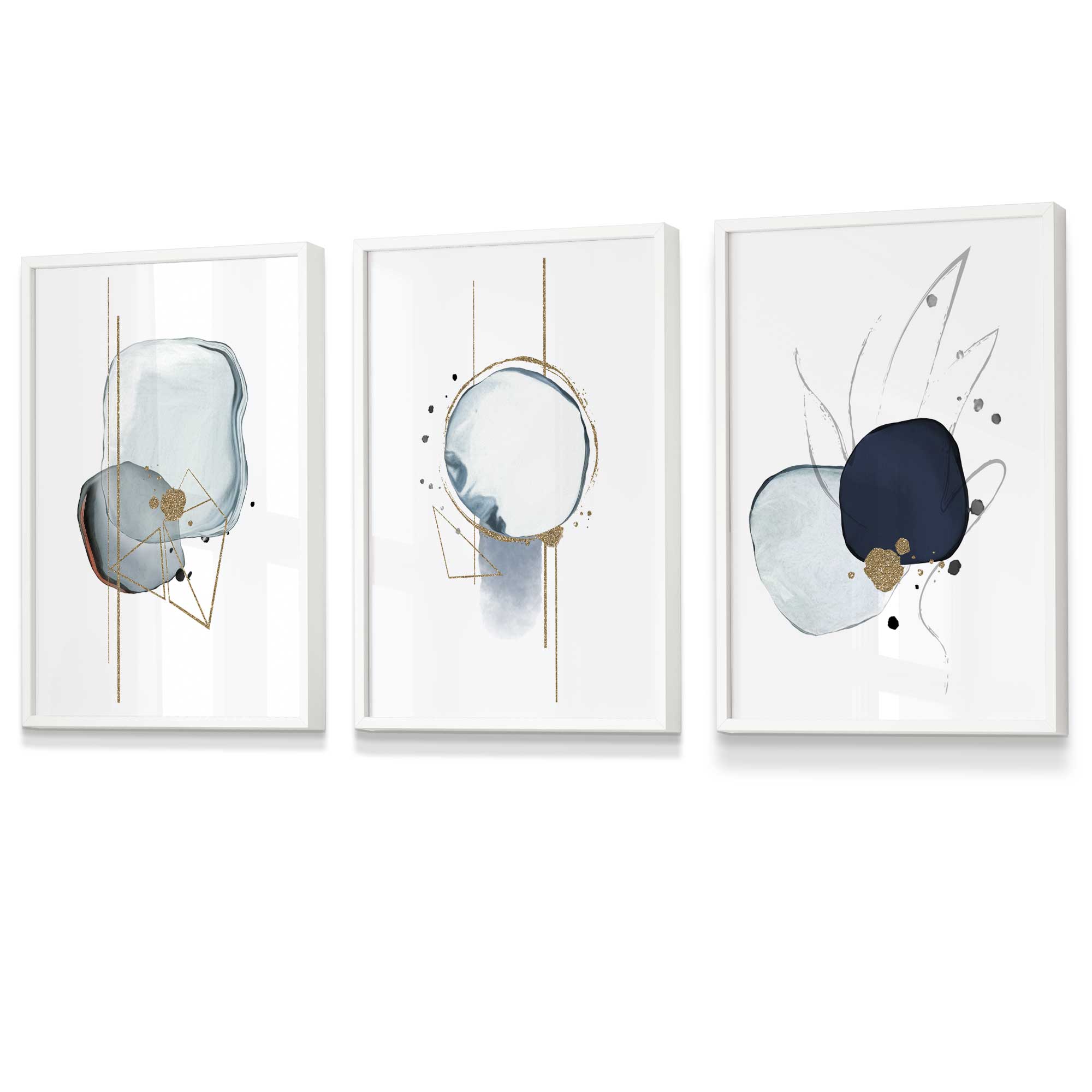 Framed Set of 3 Abstract Winter Mood Art Prints | Artze Wall Art UK