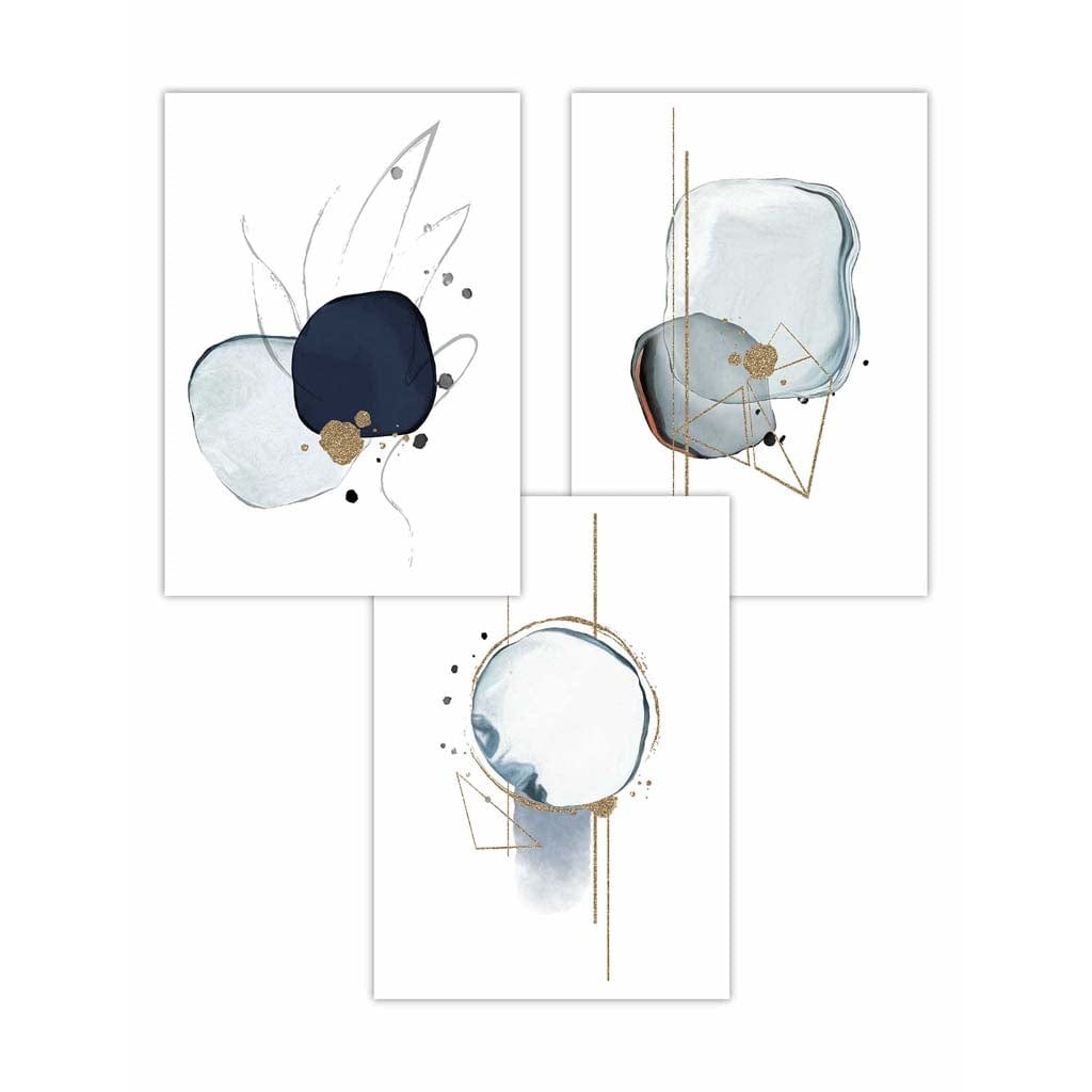 Abstract Winter Mood Navy Gold Art Prints Set of 3