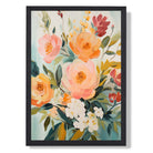 Soft Pink and Orange Florals No 1 Art Print print in Black Wooden Frame