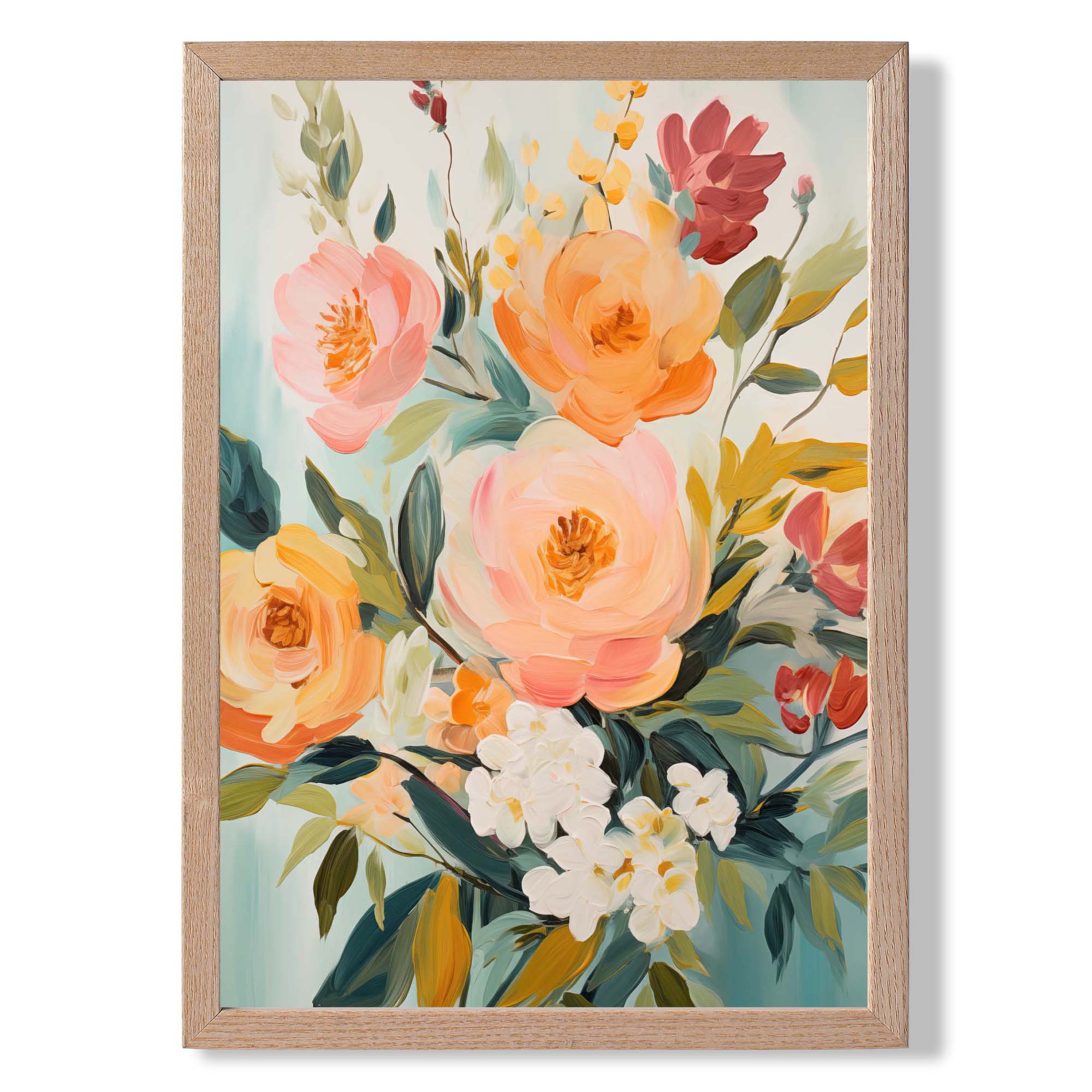 Soft Pink and Orange Florals No 1 Art Print Wall Art Print