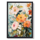Soft Pink and Orange Florals No 2 Art Print print in Black Wooden Frame