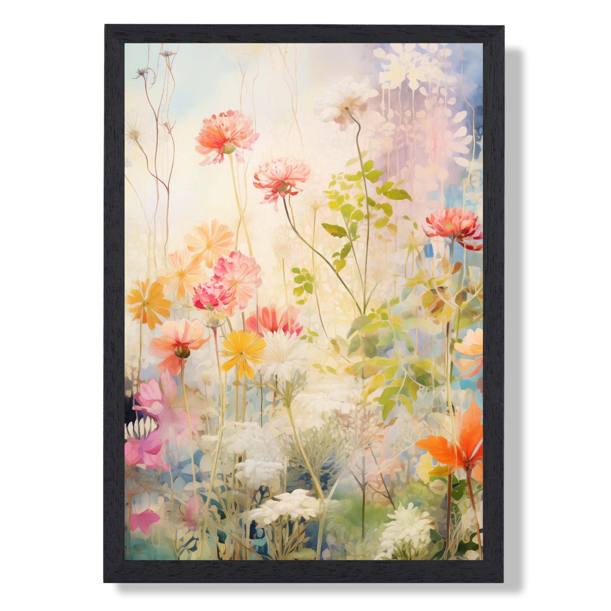 Wildflower Meadow No 1 Art Print print in Black Wooden Frame