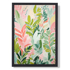 Soft Pink and Green Florals No 2 Art Print print in Black Wooden Frame