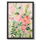 Soft Pink and Green Florals No 1 Art Print print in Black Wooden Frame