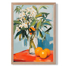 Painted White Flowers and Oranges Still Life Art Print Wall Art Print