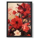 Painted Red Floral Art Print print in Black Wooden Frame