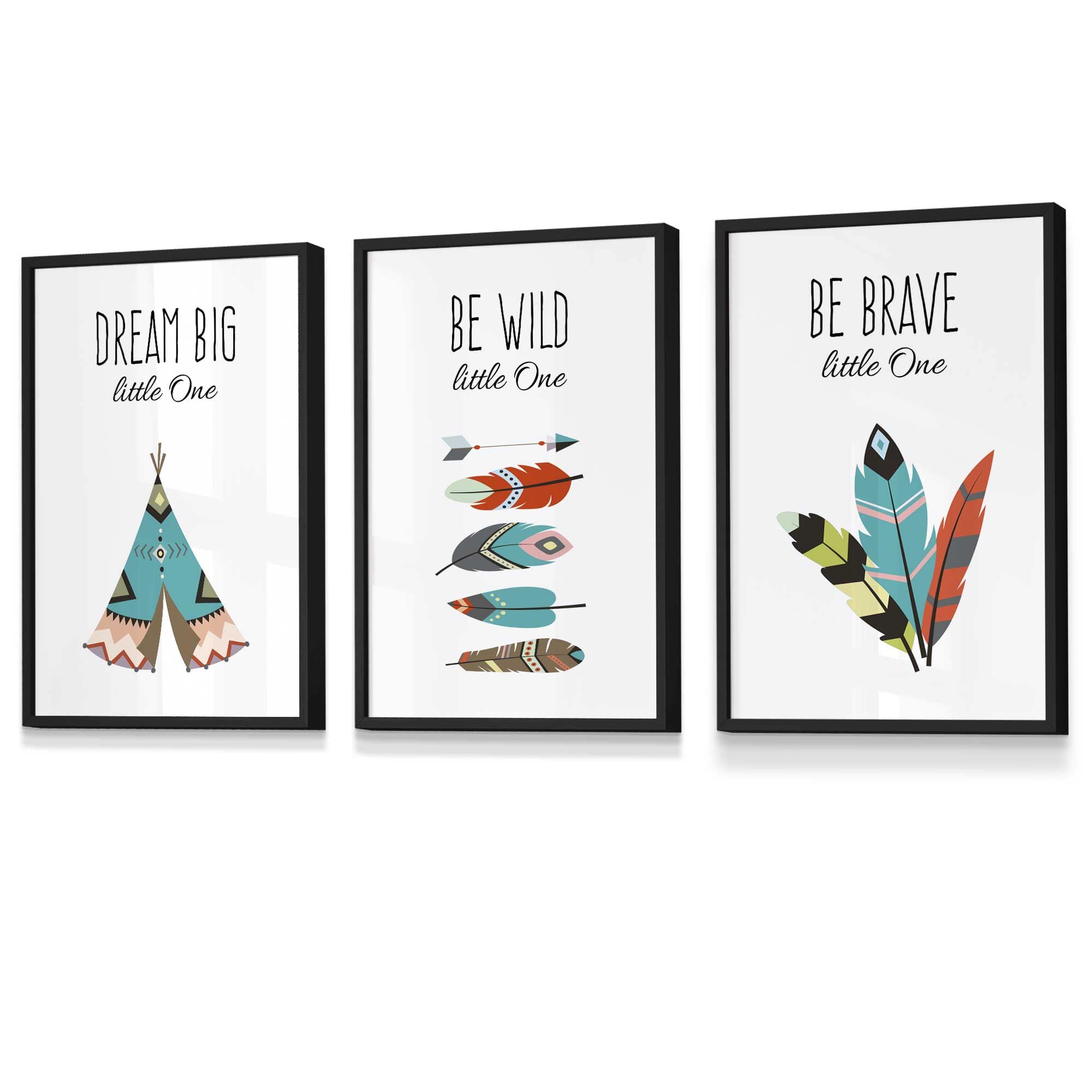 NURSERY Prints Set of 3 Tribal Wall Art Quote Prints Dream Big / FRAMED Kids Wall Art | Artze Wall Art UK
