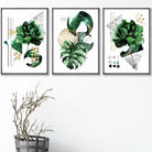 Abstract Green Gold Floral Set of 3 Art Prints