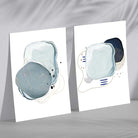Navy, Aqua Abstract Shapes Framed Set of 2 Art Prints