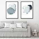 Navy Blue and Aqua Abstract Shapes Set of 2 Art Print | Artze Wall Art UK