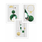 Art Deco Set of 3 Textured Geometric Wall Art Prints in Green and Gold
