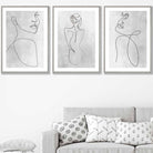 Set of 3 Grey Abstract Line Art Female Wall Art Prints