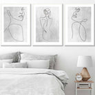 Set of 3 Grey Abstract Line Art Female Wall Art Prints