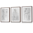 Abstract Line Art Female Grey Wall Art Set of 3 Framed Prints | Artze Wall Art UK