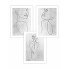 Set of 3 Grey Abstract Line Art Female Wall Art Prints