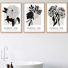 Set of 3 Floral Sketch Ink Garden Flowers in Black Wall Art Prints