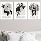 Set of 3 Floral Sketch Ink Garden Flowers in Black Wall Art Prints