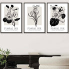 Set of 3 Floral Sketch Ink Climbing Flowers in Black Wall Art Prints