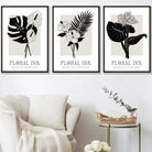 Set of 3 Floral Sketch Ink Botanical Leaves in Black Wall Art Prints